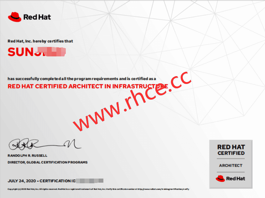 热烈祝贺以下同学在2020年7月份 顺利通过RHCA考试，获取RHCA证书